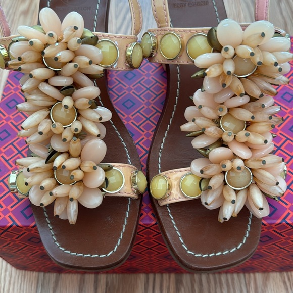 Tory Burch Coral Patent Leather Emilynn T-strap Studded Sandals (Pink) Size 7.5M - Picture 4 of 8